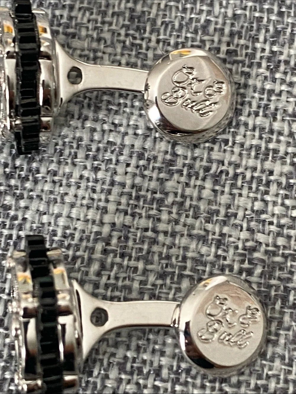 Silver and Black Round Emblem Cufflinks — Men's Formal Accessory